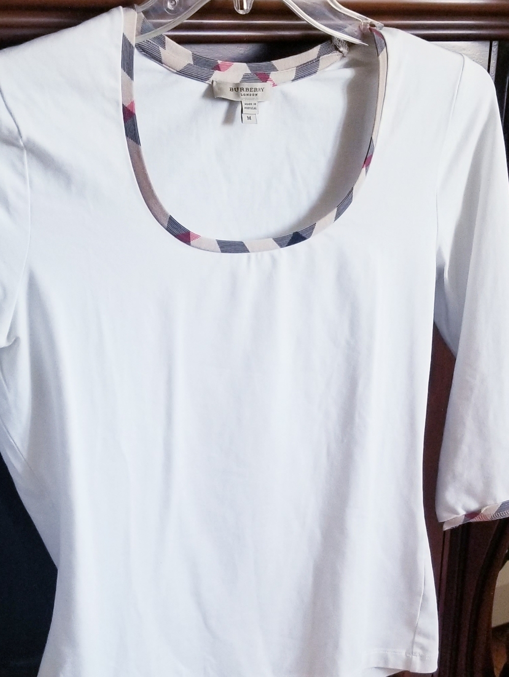 Burberry London White Cotton Top Nova Check Trim 3/4 Sleeve Size M - Picture 14 of 16